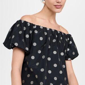 Tanya Taylor Off Shoulder Black Polka Dot Top NWT